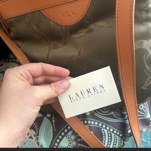 Lauren Ralph Lauren Tan and Brown Crossbody Bag with Leather Accents